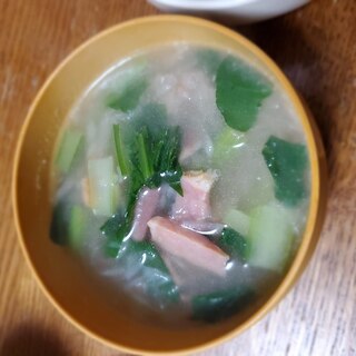 小松菜と大根とベーコンのスープ